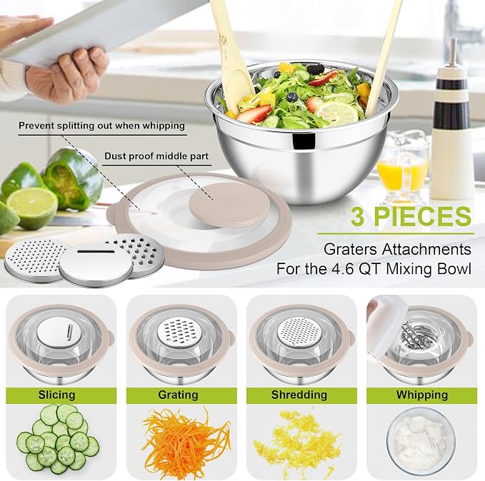 E-far Mixing Bowls with Lids Set of 5, Stainless Steel Salad Mixing Bowl with - Image 3