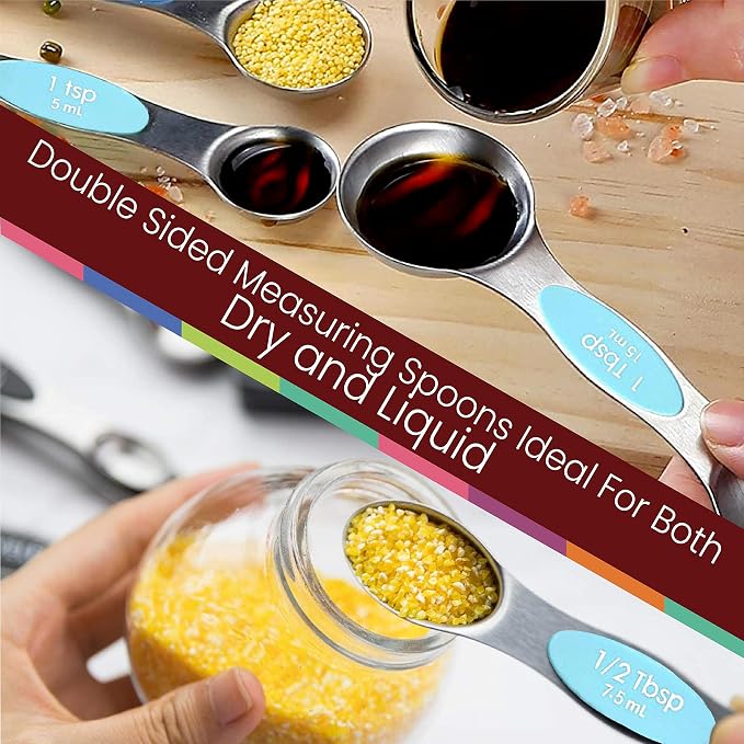 Magnetic Measuring Spoons Set of 9 Stainless Steel Dual-Sided Stackable - Image 8