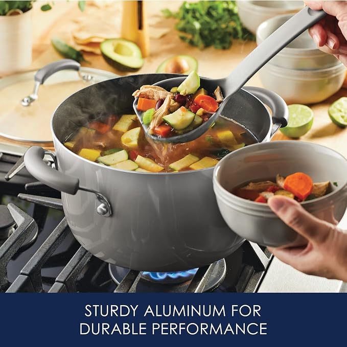 Rachael Ray Brights Nonstick Cookware Pots and Pans Set, 14 Piece, Sea Salt Gray - Image 5