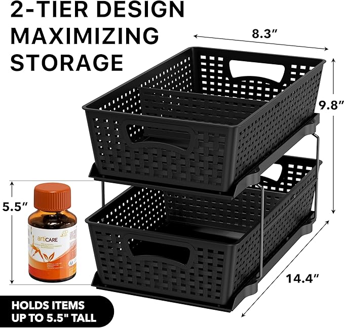 Simple Houseware 2 Tier Bathroom Organizer Tray Pull-Out Sliding Drawer - Image 2