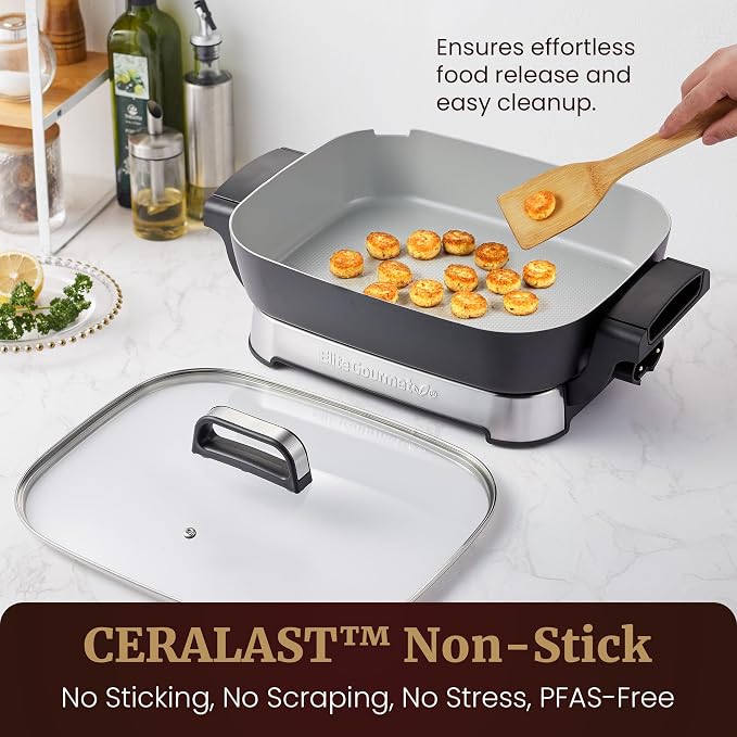 Elite Gourmet 15" x 12" x 3" Stow-Away Foldable Electric Skillet, Ceralast™ - Image 3