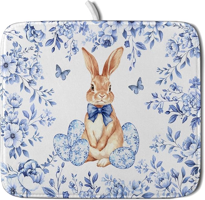 Vintage Microfiber Dish Drying Mat Blue Easter Floral Kitchen Drying Mats by Giwawa