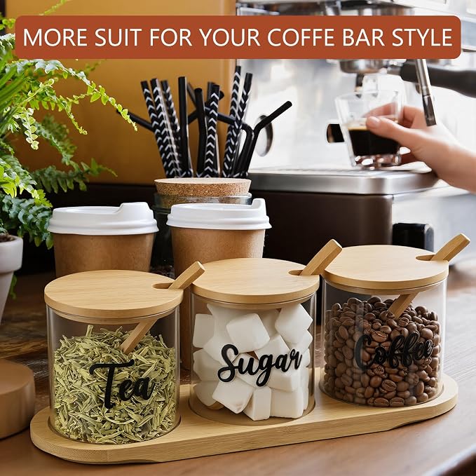 LemonRoad 3 Pack Coffee Sugar Tea Container Set Glass Jars - Image 6