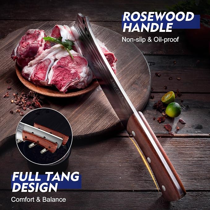 Topfeel 2PCS Meat Cleaver & Heavy Duty Bone Chopper Knife Set, Hand Forged - Image 5