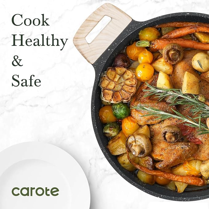 CAROTE Nonstick Stock Pot with Lid Soup Pot, 6 Quart Casserole with Lid - Image 3