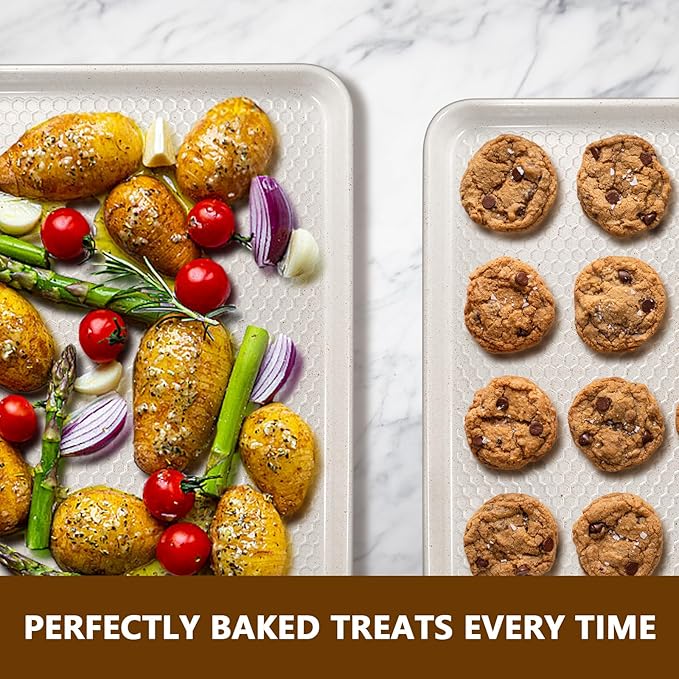 Wildone Baking Sheet Pan Set, Honeycomb Embossed Nonstick Baking Sheet 15x10 In - Image 6