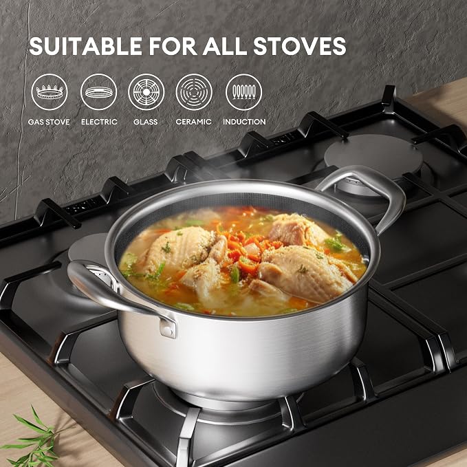 COOKER KING Stainless Steel 6 Pcs Pots Set, 1.5 & 2QT Saucepan and 5-Quart Pots - Image 3
