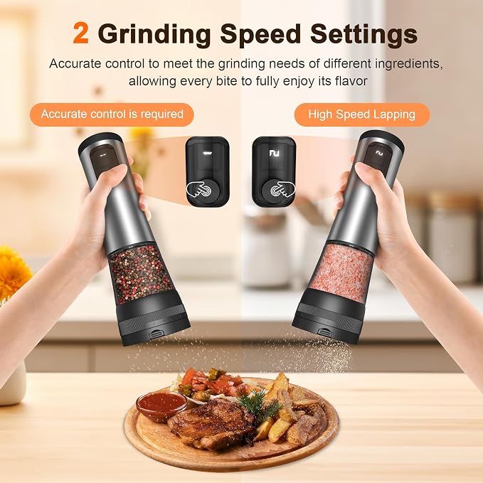 Electric Salt and Pepper Grinder Set, 2-Speed Setting, Stainless Steel - Image 3