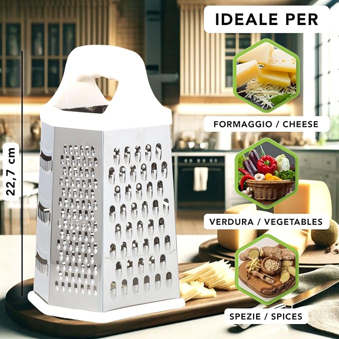 IPEA Stainless Steel 6-Sided Cheese Grater – 23 cm – Vertical Grater Six Blades - Image 5