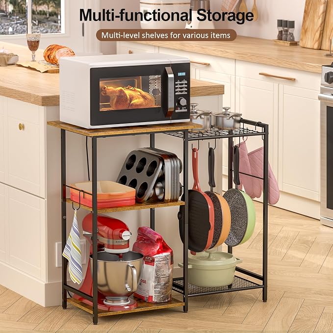 Kitchen Stand with Pots Rack, Utility Microwave Oven Stand with Storage - Image 6