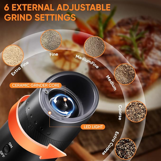 Gravity Electric Salt and Pepper Grinder Set Rechargeable - Image 3
