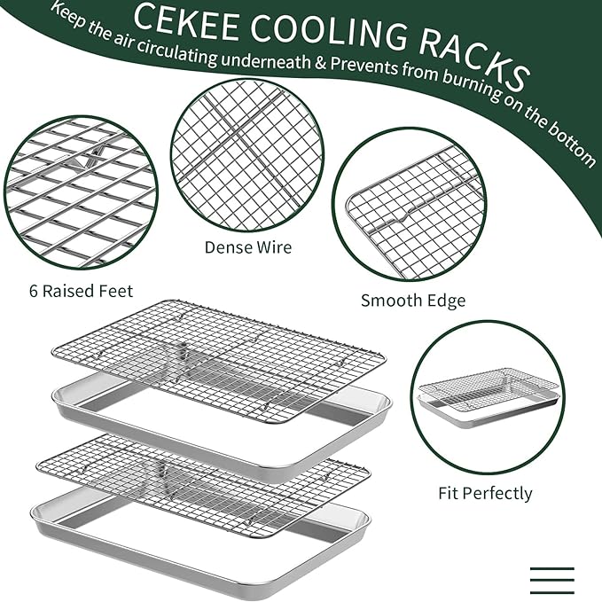 Jelly Roll Pan with Cooling Rack Set, CEKEE Stainless Steel Baking Sheet Tray - Image 4