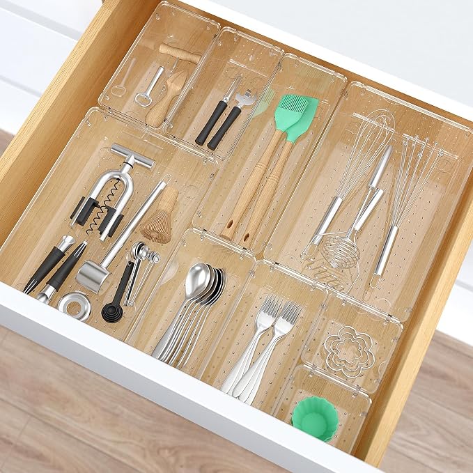 StorMiracle 33 PCS Clear Plastic Drawer Organizers Set, 4 Size Desk Drawer - Image 6