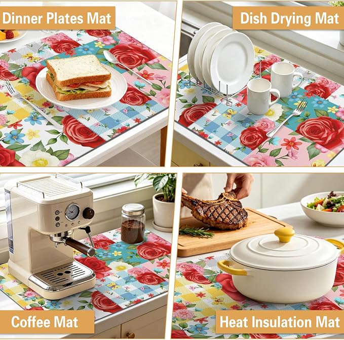 Kitchen Countertop Dish Drying Mat, Super Absorbent Coffee Bar Mat - Image 6