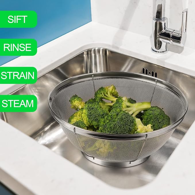 3 Pack Strainers for Kitchen, 18/8 Stainless Steel Colander, Fine Mesh Strainer - Image 6