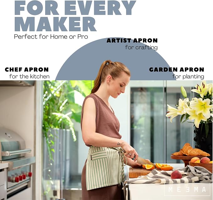 MEEMA Chef Waist Apron Cotton Fabric |Washable & Breathable Waitress & Server - Image 3