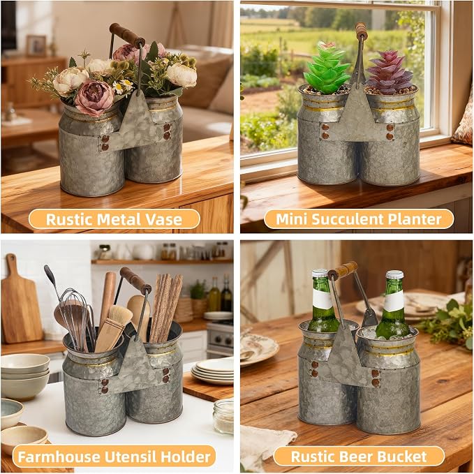 Set of 2 Rustic Galvanized Utensil Holders - Image 7
