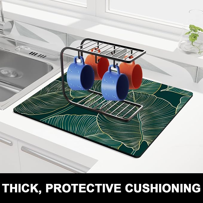 Rnivvi Dish Drying Mat for Kitchen Counter, 16 x 18" Boho Theme Absorbent Heat - Image 2