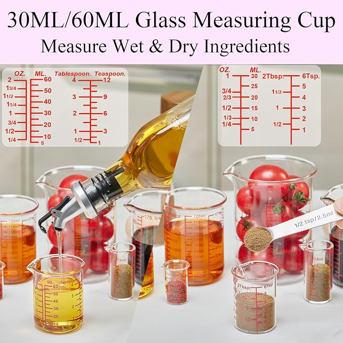 Ackers 7-Piece Glass Measuring Cup Set, Borosilicate Beaker Style Nesting - Image 5