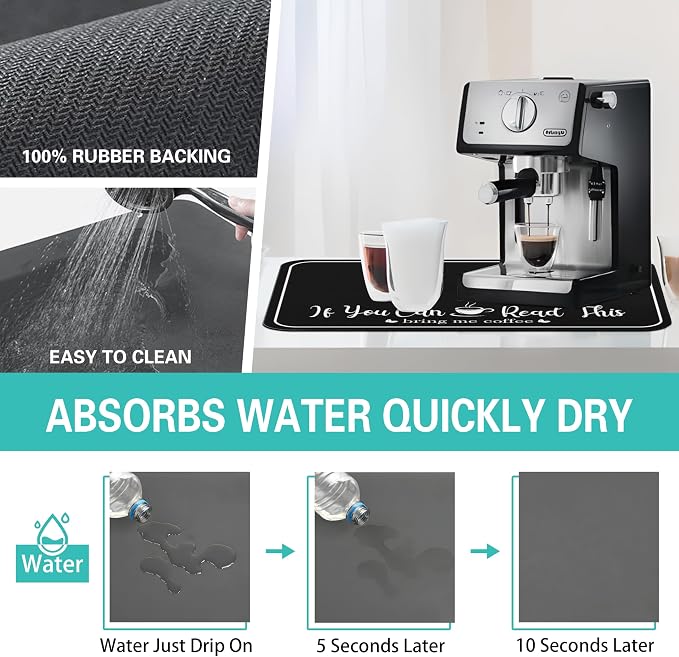 Coffee Bar Mat for Countertops 19inx12in, Absorbent Hide Stain Anti-Slip Cafe - Image 4