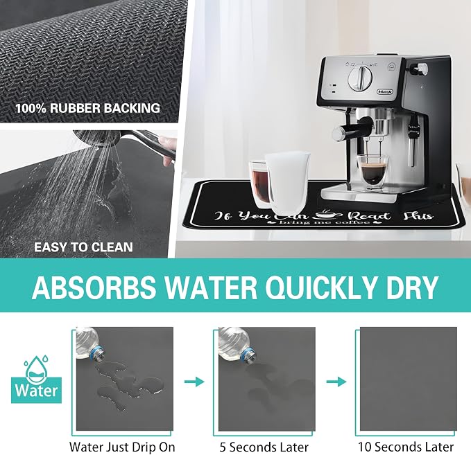 Coffee Bar Mat for Countertops 23inx15in, Absorbent Hide Stain Anti-Slip Cafe - Image 4