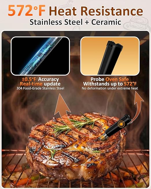 ±0.5°F Accuracy Shows Real-Time Temp Wireless Meat Thermometer: Smart 900ft - Image 3