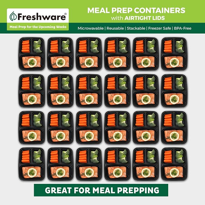 Freshware Bento Box Meal Prep Containers, 3-Compartment, 32 ounce - Image 3