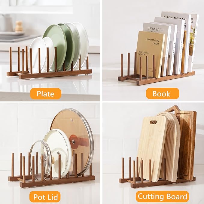 HBlife 2pcs Acacia Wooden Dish Dying Rack Pot Lid Plate Organizer Holder - Image 4