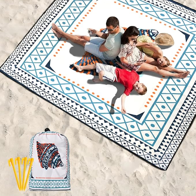 WIWIGO Beach Blanket Waterproof Sandproof Beach Mat 79" X 83"/10'x9'for 2-8 - Image 6