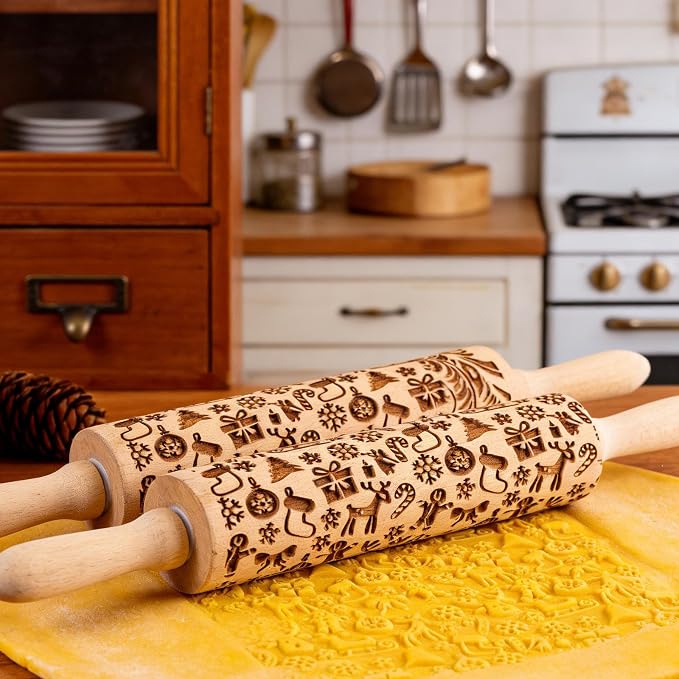 Wooden Embossed Rolling Pin for Baking & Crafts-Easy to Clean, Lightweight - Image 4