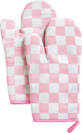 Ohocut Pink Checkered Oven Mitts Heat Resistant, Vintage Retro Checkerboard by Ohocut