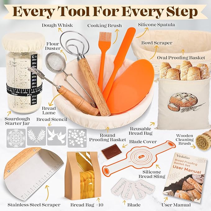 Sourdough Bread Baking Supplies, Sourdough Starter Kit, Bread Proofing Basket - Image 2