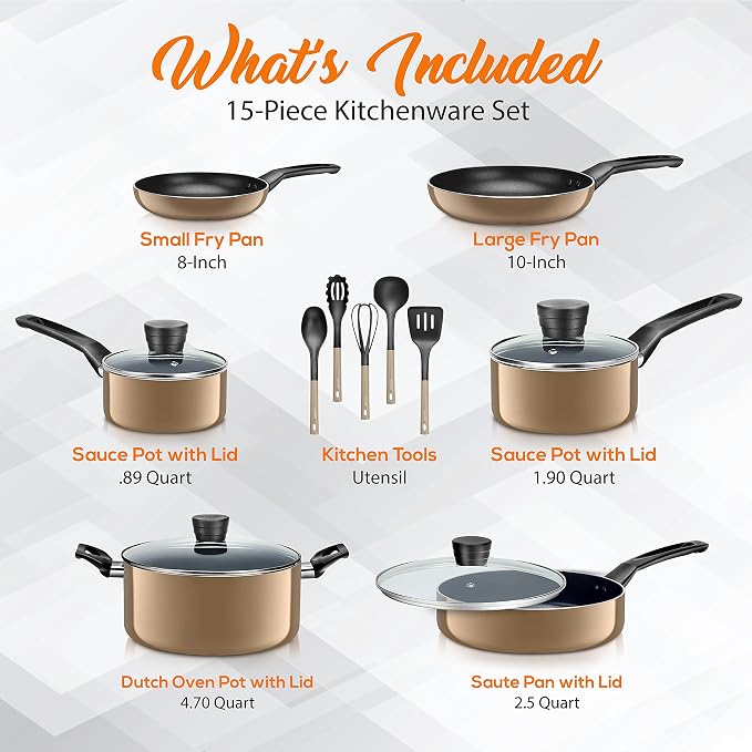 SereneLife Kitchenware Pots & Pans Basic Kitchen Cookware, Heat Resistant - Image 2