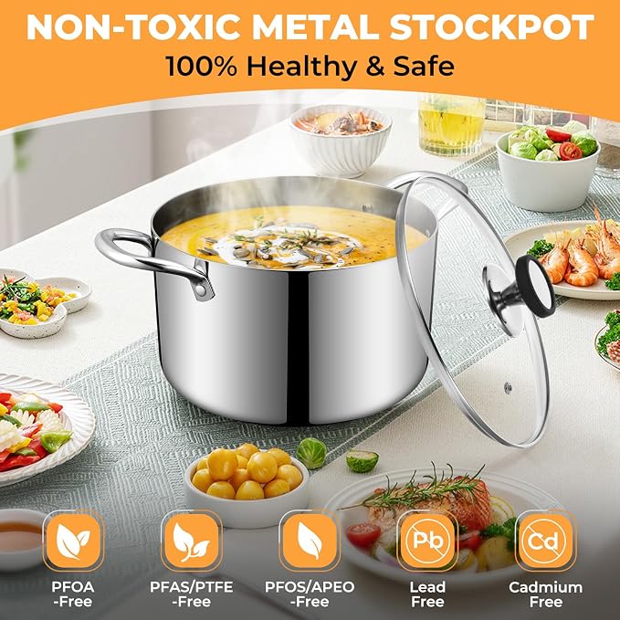 Tri-Ply Stainless Steel Stock Pot, 8 Quart Heavy Duty Induction Cooking Pot - Image 7