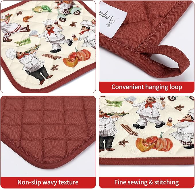 Chef Oven Mitts and Pot Holders Sets 2Pcs, 100% Cotton Heat Resistant, Extra - Image 3