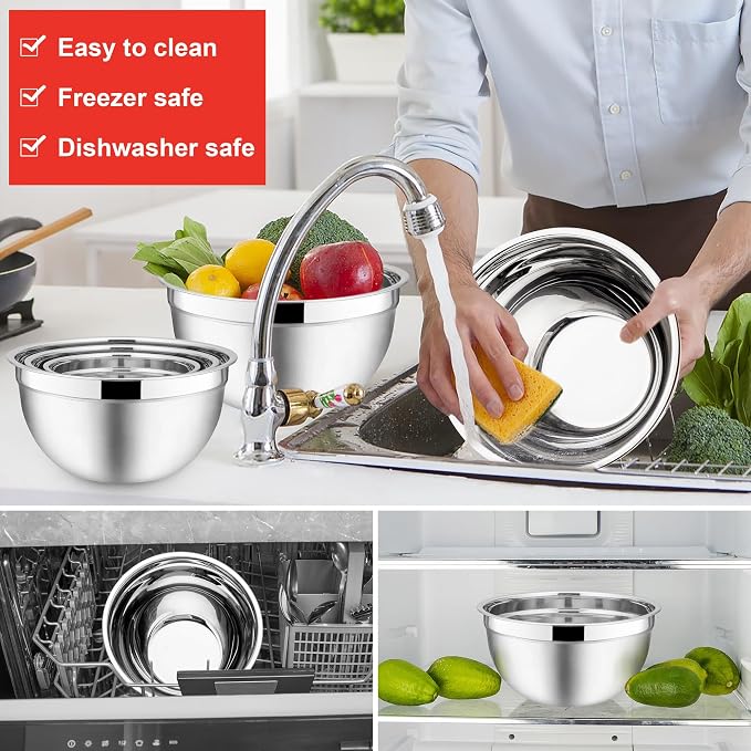 E-far Mixing Bowls with Lids, 12-Piece Stainless Steel Salad Bowls Metal - Image 5