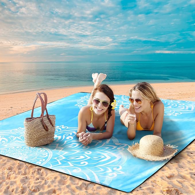 WIWIGO Beach Blanket Waterproof Sandproof Beach Mat 79" X 83"/10'x9'for 2-8 - Image 6