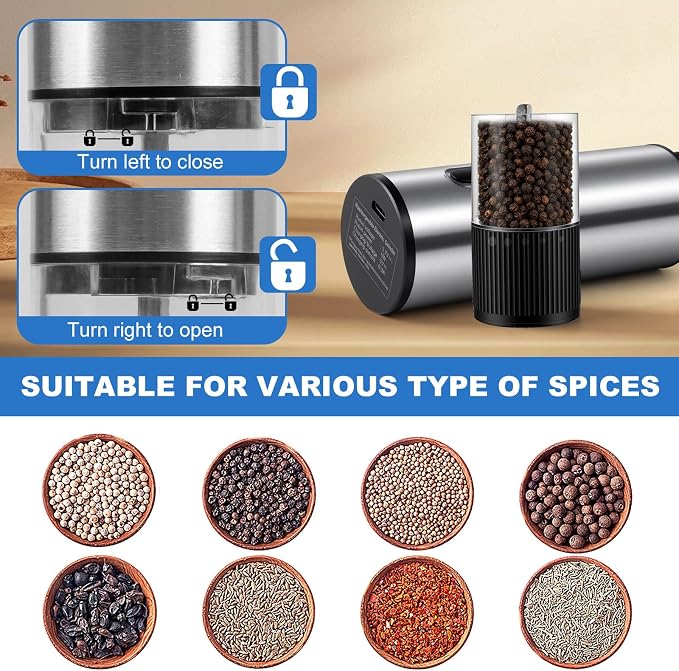 2 Pack Electric Salt and Pepper Grinder Set, Salt and Pepper Shakers - Image 7