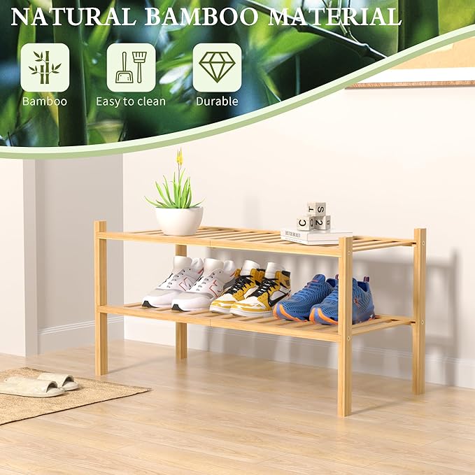 ROMGUAR CRAFT 2 Tier Bamboo Shoe Rack - Image 6
