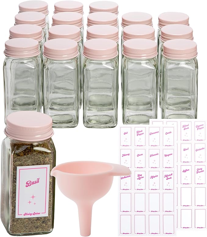 Paris Hilton Glass Spice Jar Storage Set, 4-Ounce Empty Spice Jars by TheWorldofParisHilton