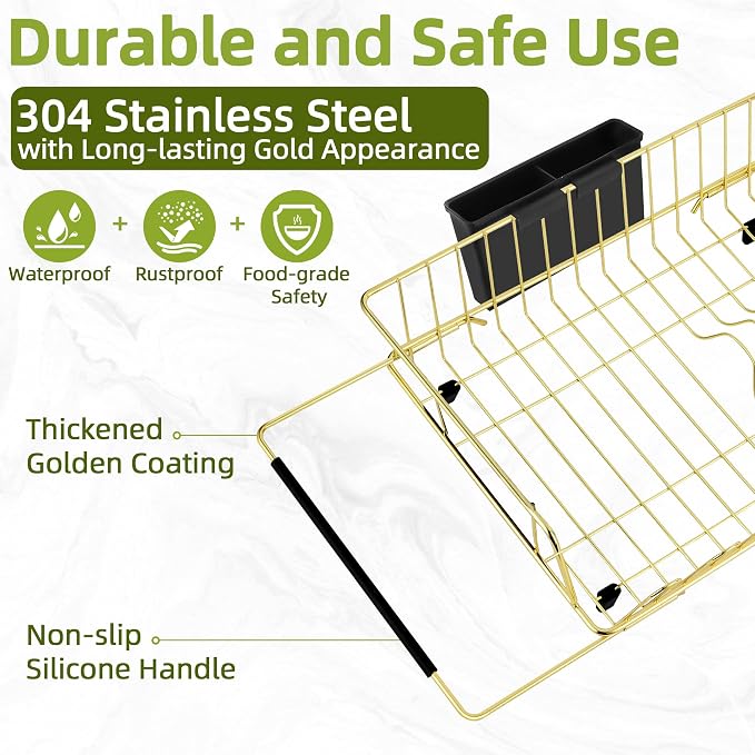 Golden Expandable Dish Drying Rack-Extra Large Stainless Steel Dish Drainer - Image 7