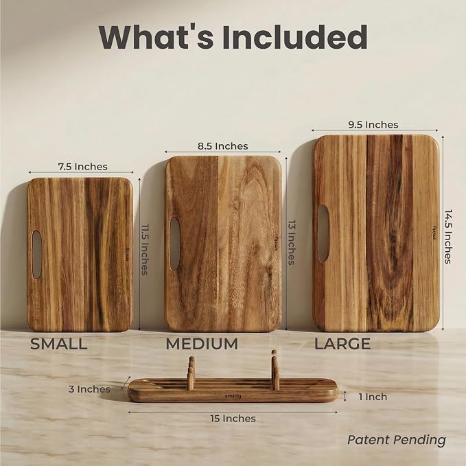 SMIRLY Wooden Cutting Boards for Kitchen, Double-Sided Cutting Board - Image 2
