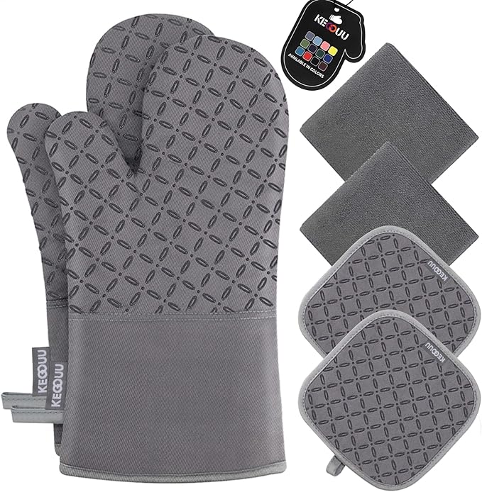 KEGOUU Oven Mitts and Pot Holders 6pcs Set, Kitchen Oven Glove High Heat by KEGOUUOvenMitt