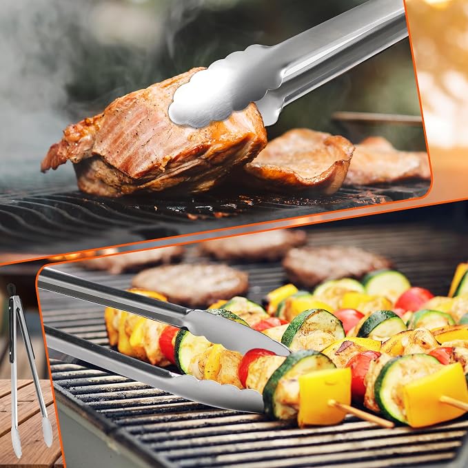 Grill Tongs, 17 Inch Extra Long BBQ Tongs, Premium Stainless Steel Metal Tongs - Image 3