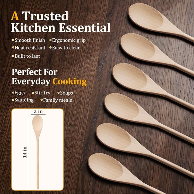 Cooking Wooden Spoons, MORGLES 14-Inch Serving Spoons - Image 2