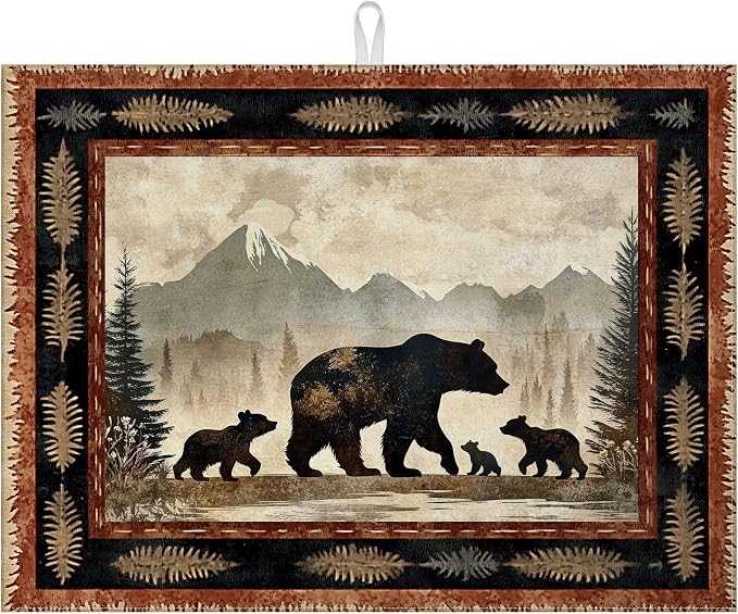 Rustic Bear Dish Drying Mat for Kitchen Counter Wild Animals Drying Pad by MOUNTANLLY