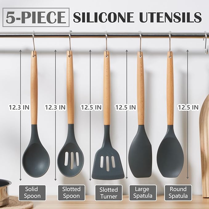 E-far Silicone Cooking Utensils Set, 5-Piece Kitchen Utensils Set - Image 2