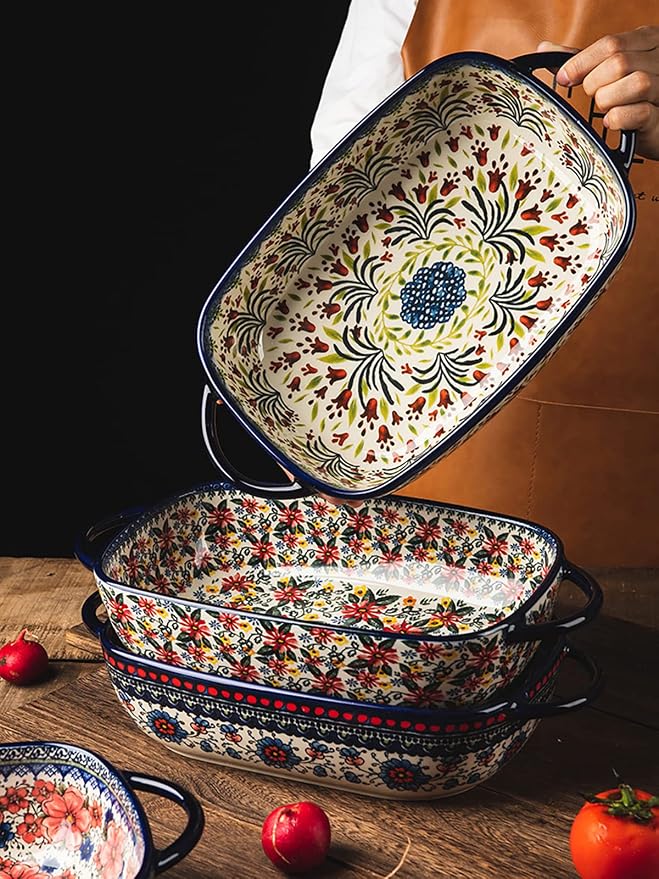 Vintage Style Pottery Bakeware Ceramic Casserole Dish Baking Pan Lasagna Pans - Image 7