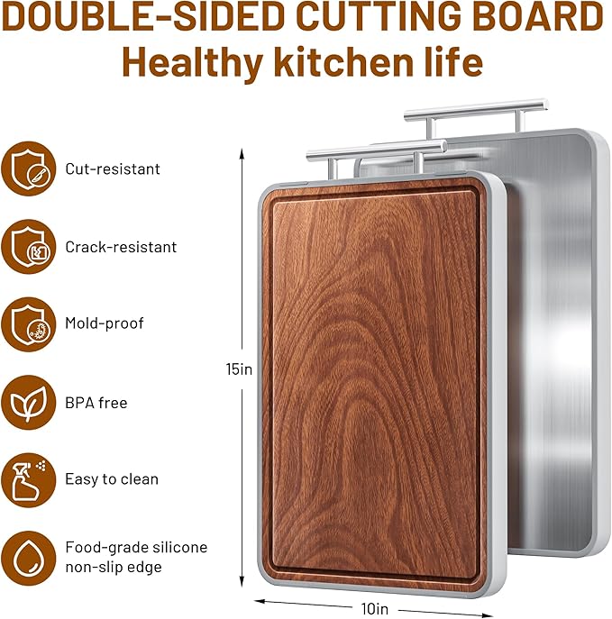 Titanium Cutting Boards For Kitchen, Ebony Wood Cutting Board, Double Sided - Image 8