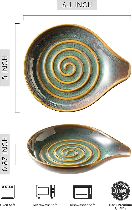 LAUCHUH Spoon Rest for Kitchen Counter, Spoons or Tongs, Unique Green - Image 2